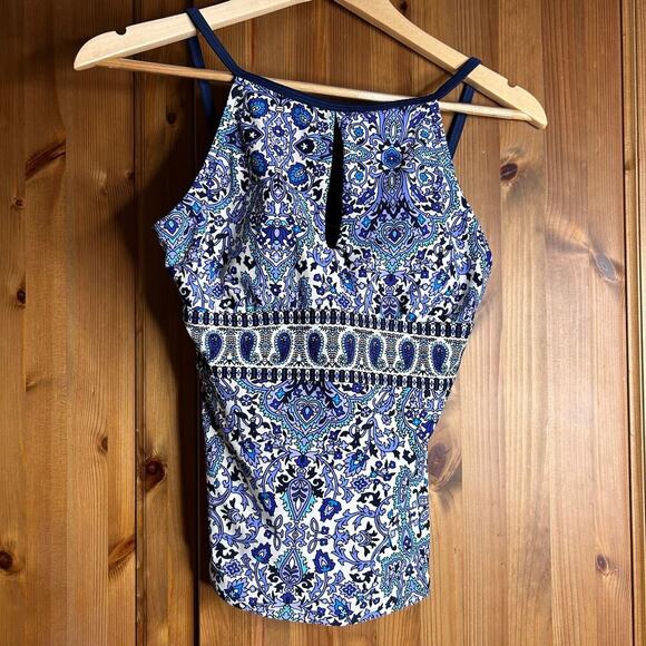 Ellen Tracy Tankini Swim Top Paisley Blue Women’s 6 Beachy Summer Resortwear - Picture 3 of 7